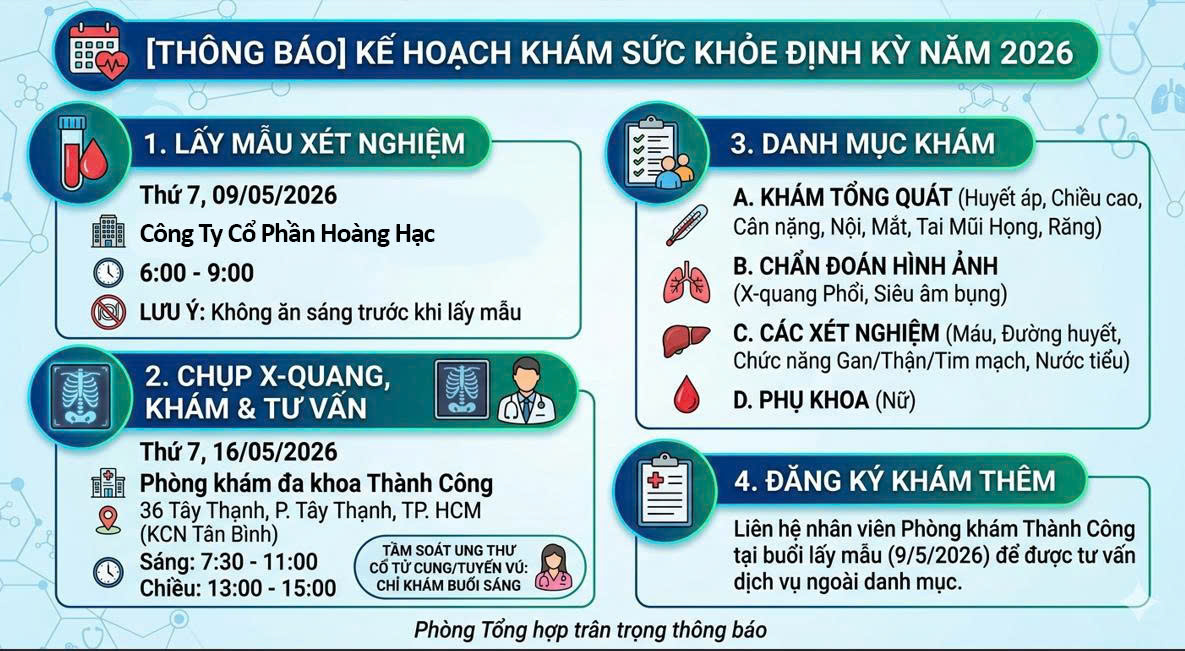 Hoàng Hạc triển khai khám sức khỏe định kỳ 2026
